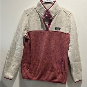 L.L. Bean Cream and burgundy Fleece Pullover Polo